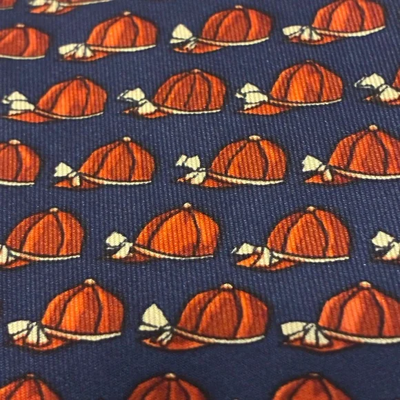 Hermes Navy Blue Tie with Hat Pattern - Picture 4 of 6